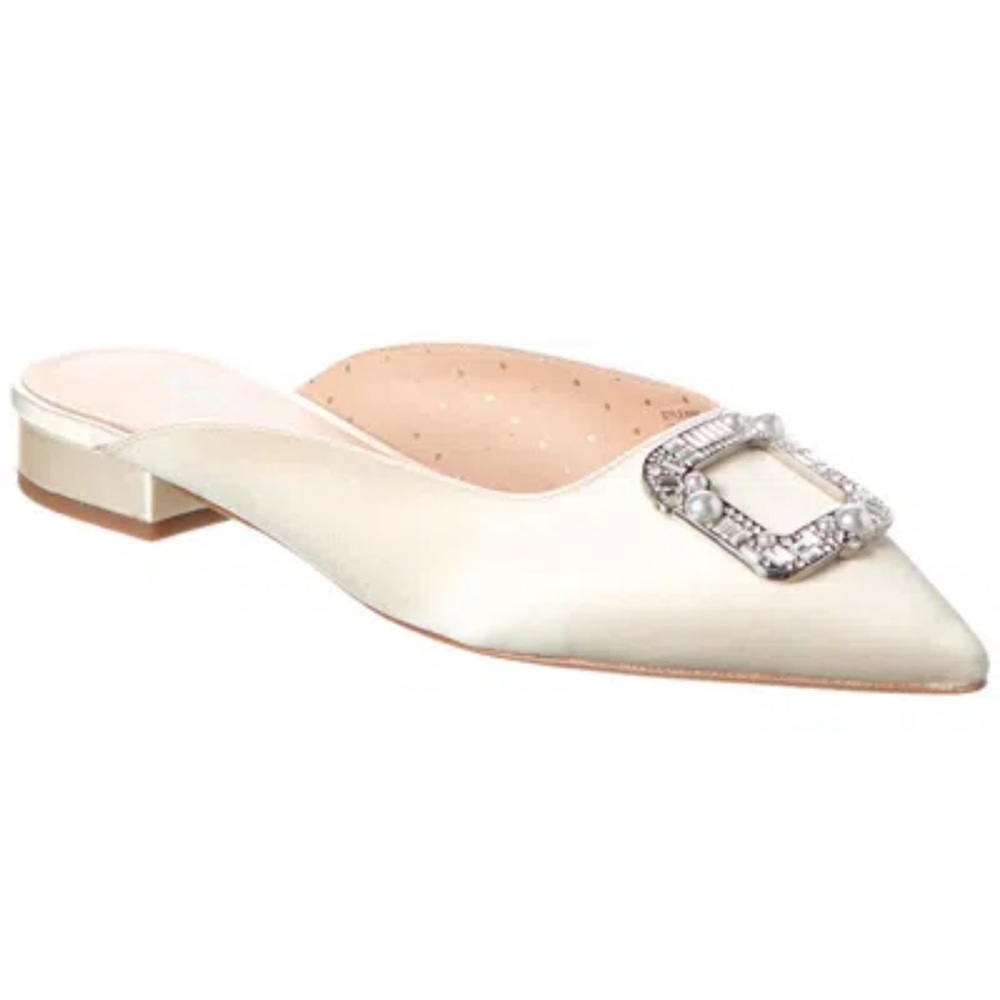 Kate Spade bridal New York buckle up satin slip on slide size 9.5 pearls/silver